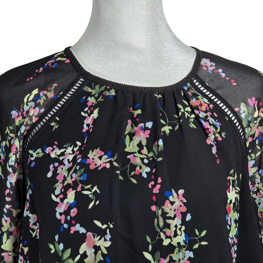 Reiss Roma Floral Dress US 8 Black Long Sleeve Sheer Shift Mini Lace Trim - Picture 8 of 16